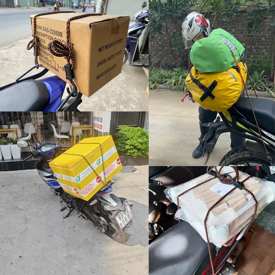 Ràng thùng carton, thùng xốp, túi giao hàng trên baga xe máy
