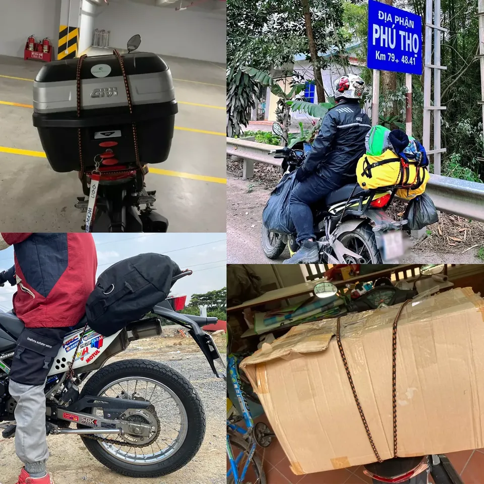 Ràng thùng givi, hành lý, kiện hàng khi đi phượt cùng lúc chở hàng